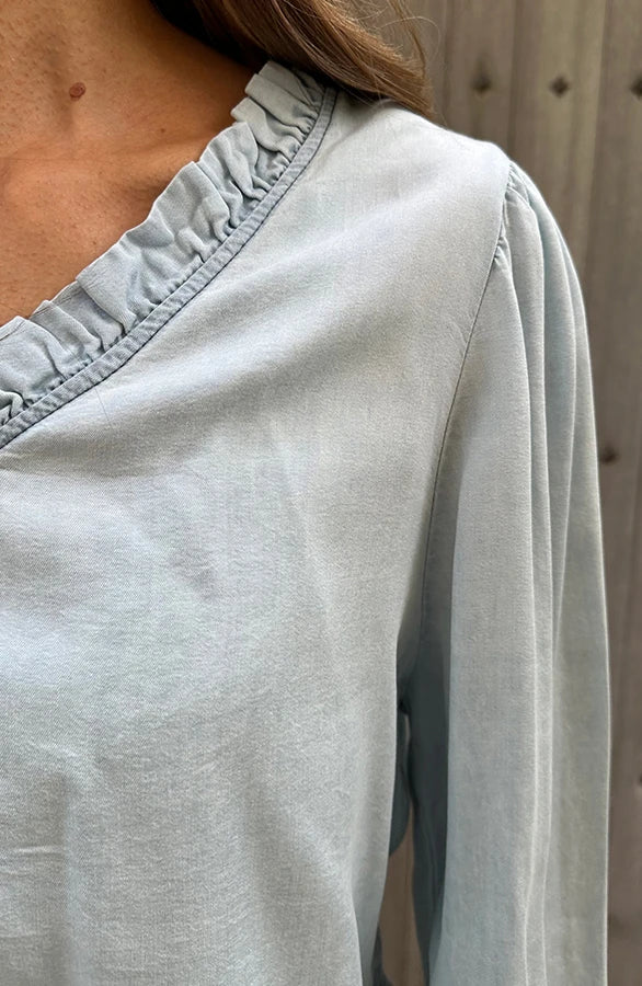 YunaWear | Elina Ruffle Denim Blouse